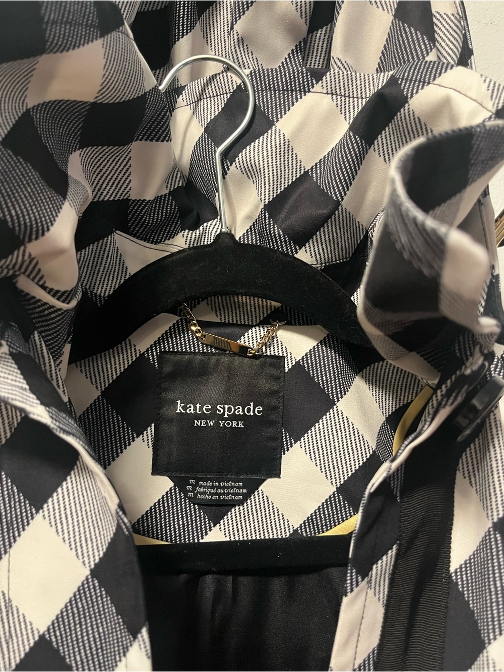 kate spade Black and White Gingham Hooded Raincoat - Picture 10 of 13